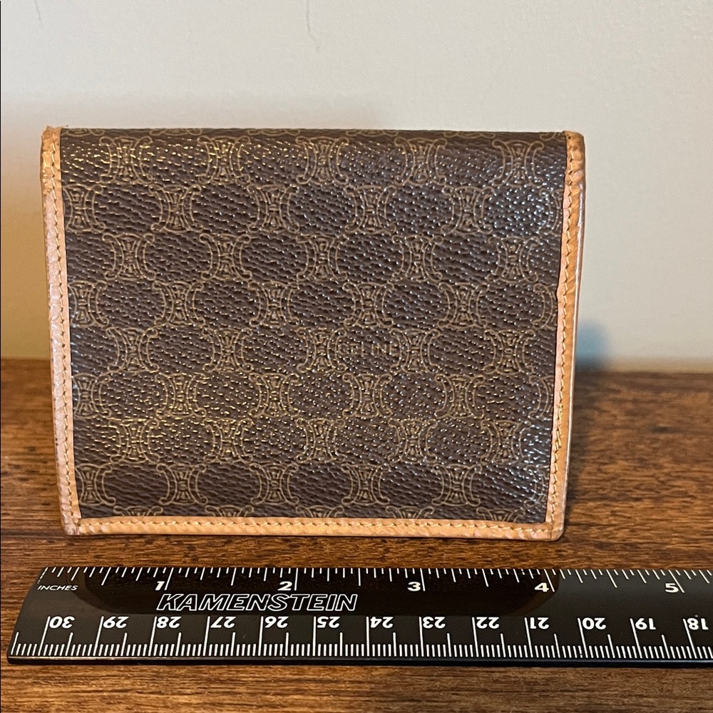 Celine Dark Brown Monogram Card Holder with Tan Trim - Picture 2 of 10